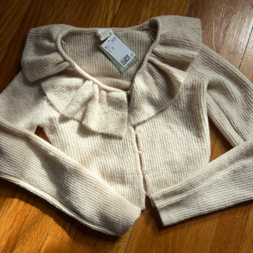 Rib Knit Light-Beige Cardigan